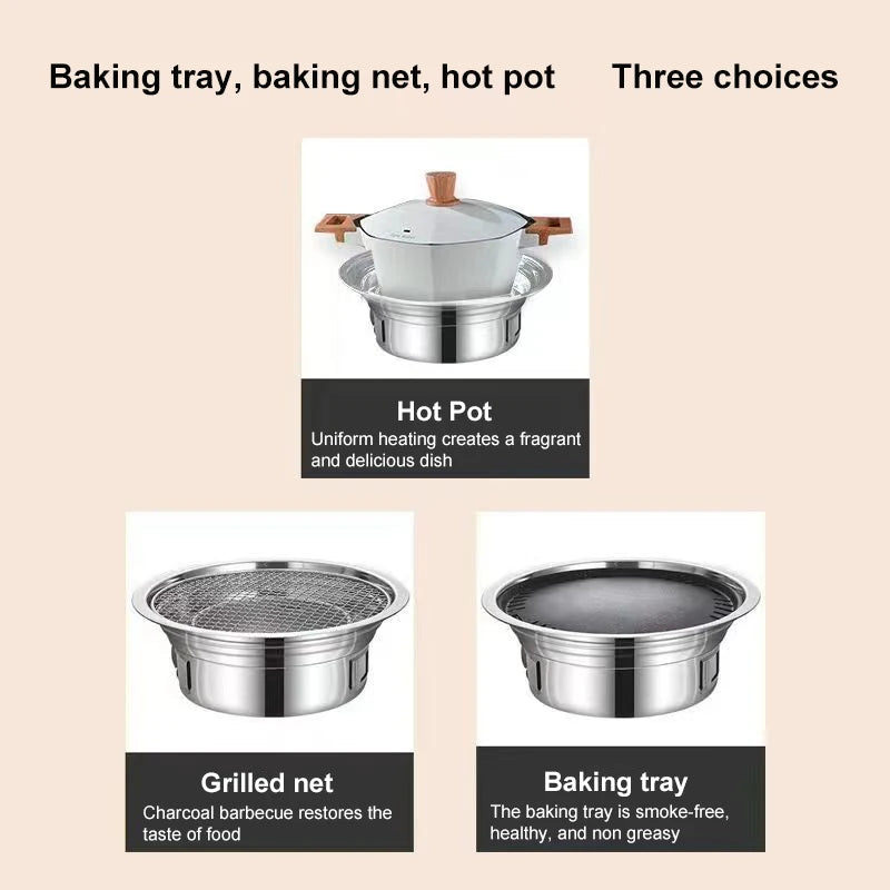 Barbecue Stove Stainless Steel Multi-purpose Barbecue Grill Round Portable Stove for Home Outdoor Camping Family Gathering