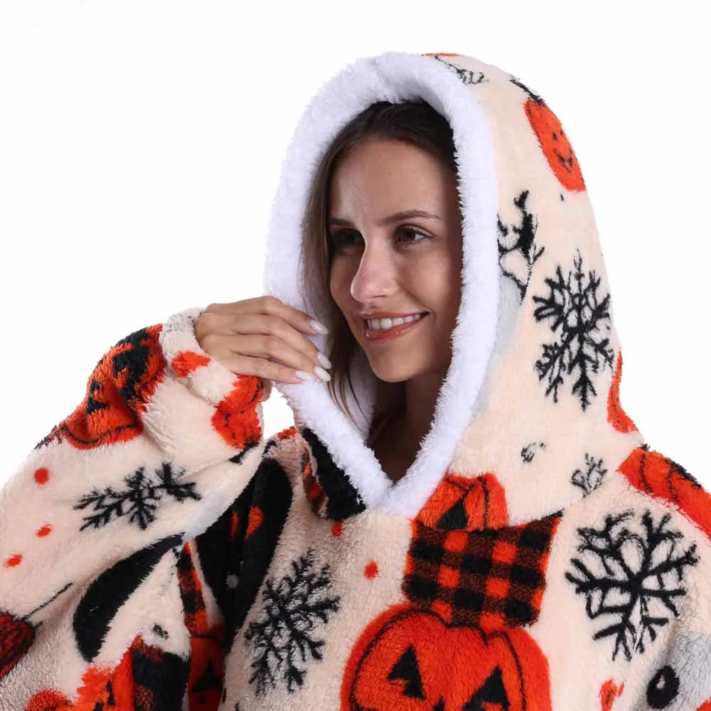 Oversized Blanket Hoodie for Adults Winter Plus Size Women Hoodies Man Wearable Hoodie Blanket with Sleeves Halloween Loungewear