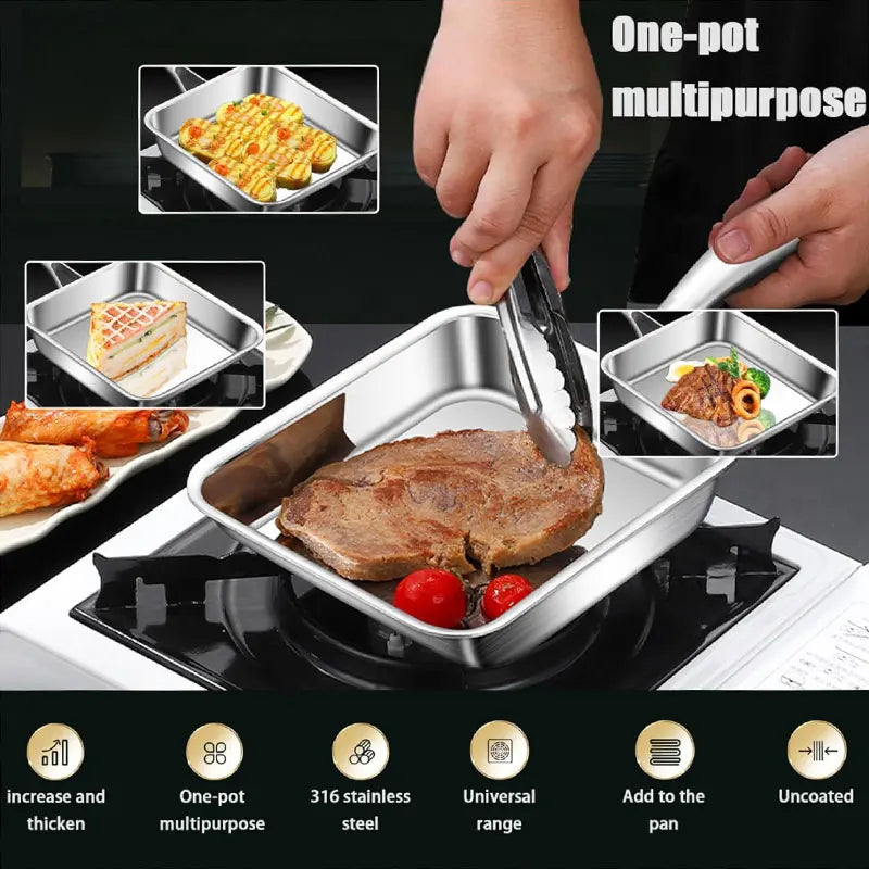 Stainless Steel Japanese Omelette Pan Nonstick Tamagoyaki Egg Roll Pan Retangle Small Frying Pan Nonstick Steak Sandwich Skillet