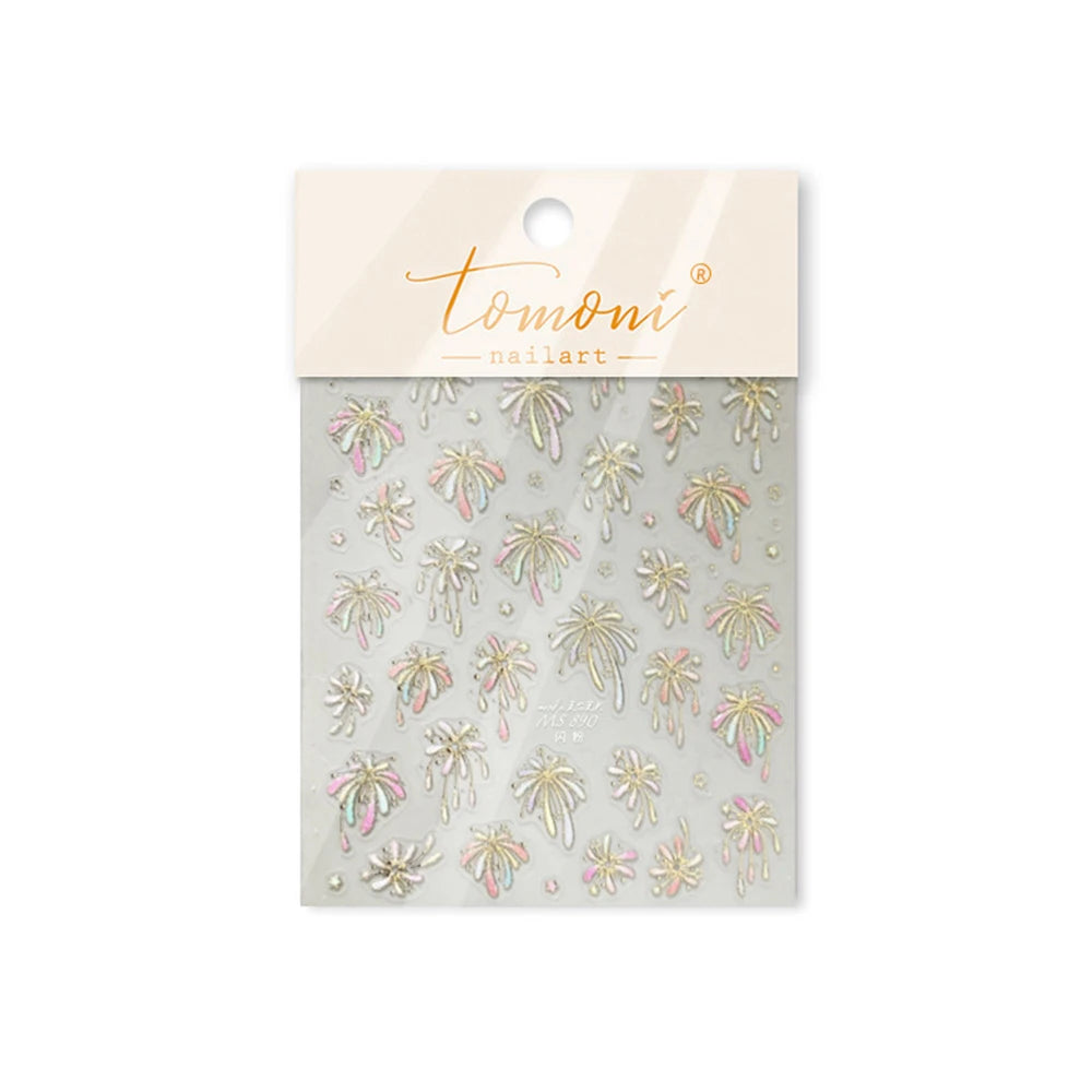 1Pc Laser Blooming Firework Nail Art Stickers 3D Firework Self-Adhesive Sliders New Year Nail Decals Manicure Decoration