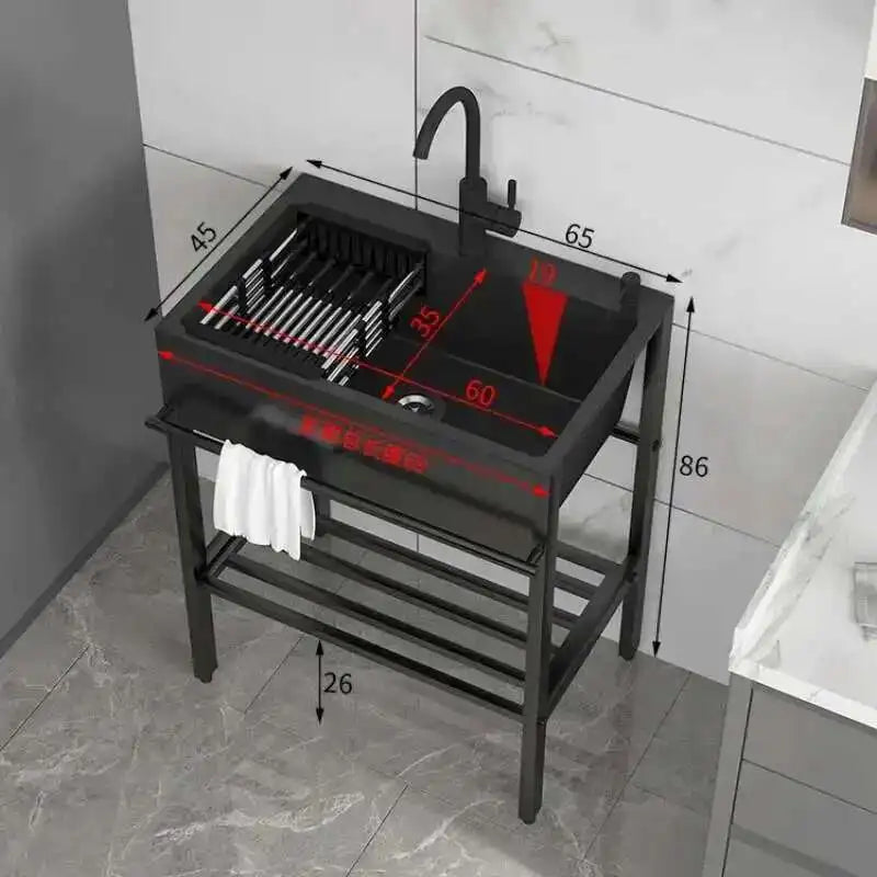Bracket Integrated Vegetable Basin with Stainless Steel Kitchen Sinks Large Dishwashing Basin Floor-standing Balcony Double Sink
