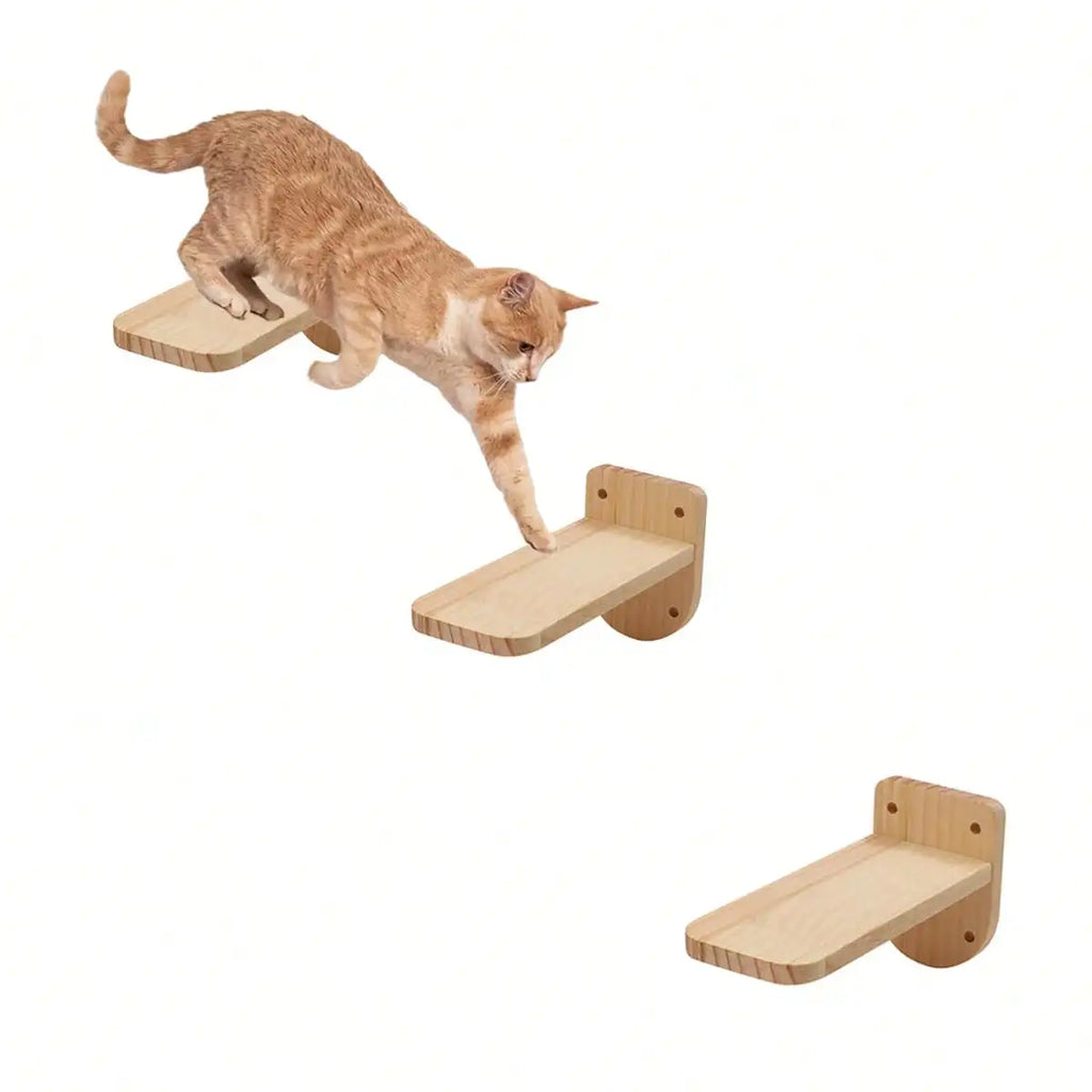 Cat Wall Hiding House Hammock Climbing Shelves Moon Perches Bed Ladder Solid Wood Steps For Activity Indoor Cats Wall Furniture