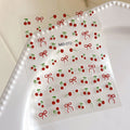 Kawaii Cherry Bow Nail Stickers 5D French Cute Red Bow Fruit Design Self Adhesive Decoration Nails Stickers DIY Nail Accessories