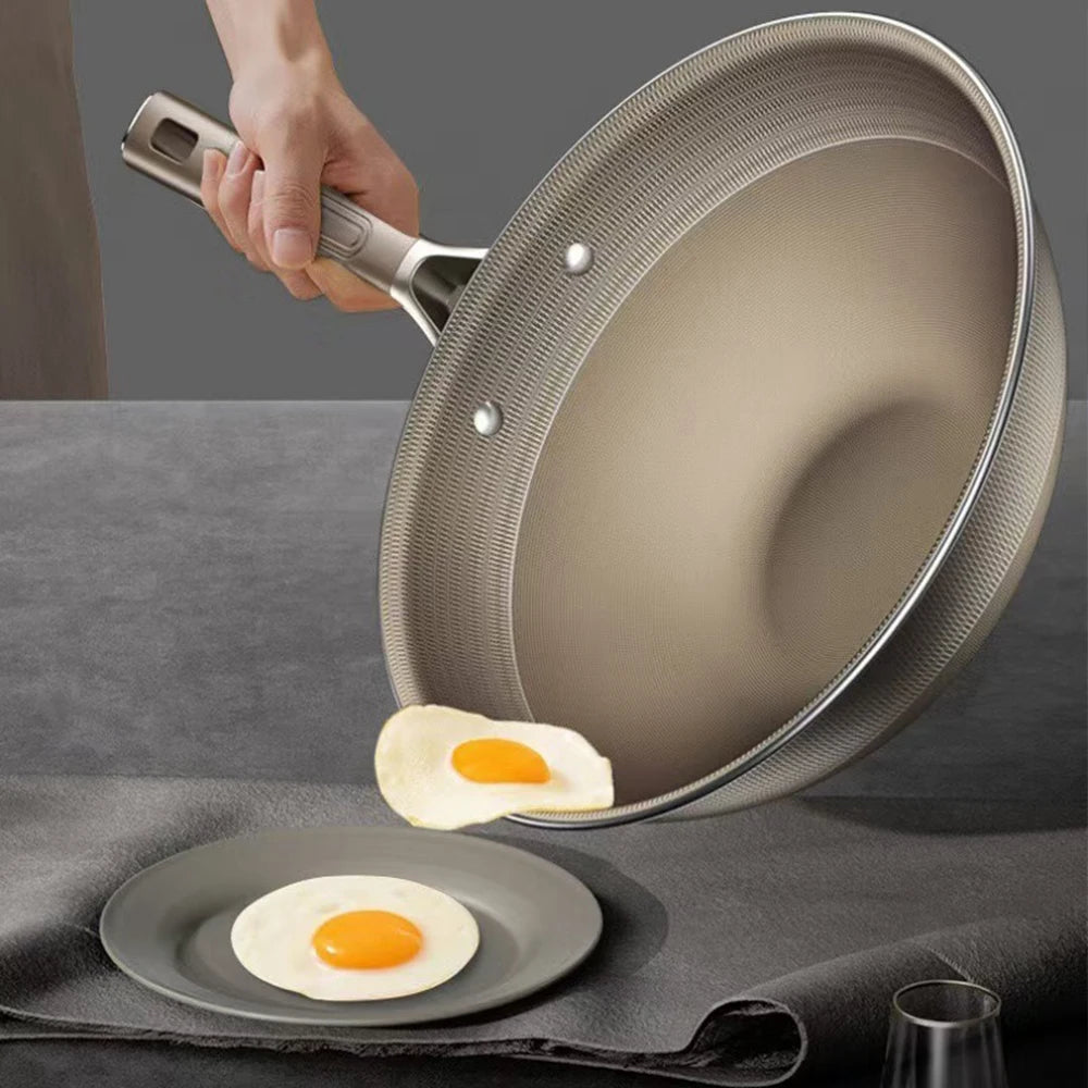 Titanium Stainless steel Wok Frying Pan Uncoated Nonstick Pot Home Kitchen Cookware Skillet Induction Gas stove Special Saucepan