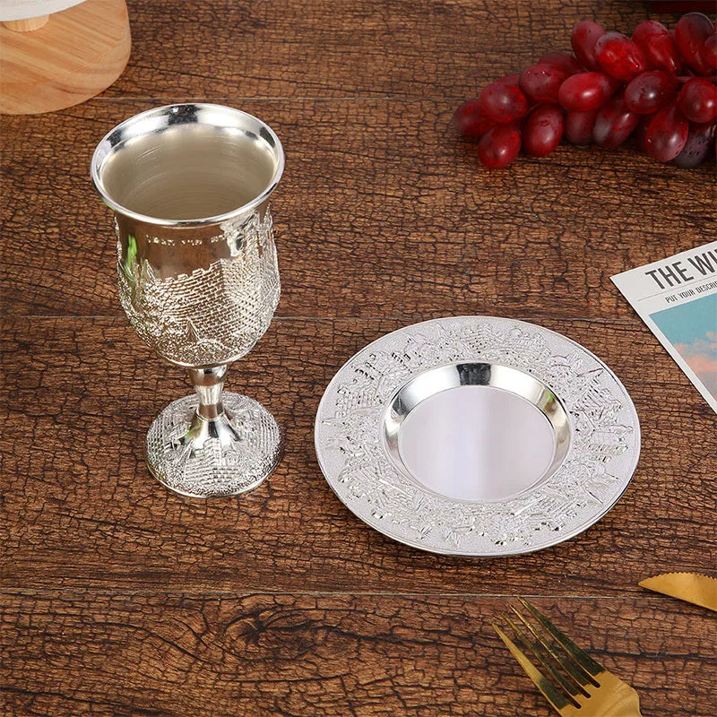 Golden Silver Cup Plated Kiddush Nickel Plated Wine Cup With Saucer Judaica Shabbos Wine Cup Passover For Shabbat Havdalah Gift
