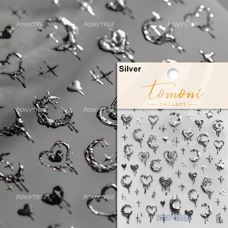 Silver Lava Annual Ring Cherry Clock Watch Starburst Love Heart Rate Chart Moon Star Line  Bowknot Line Nail Art Stickers Decals