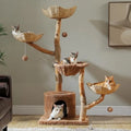 Large Cat Tree for Indoor Cats 59 Inches Modern Furniture with 3 Large Baskets Natural Solid Wood Luxury Condo and Hammock Brow