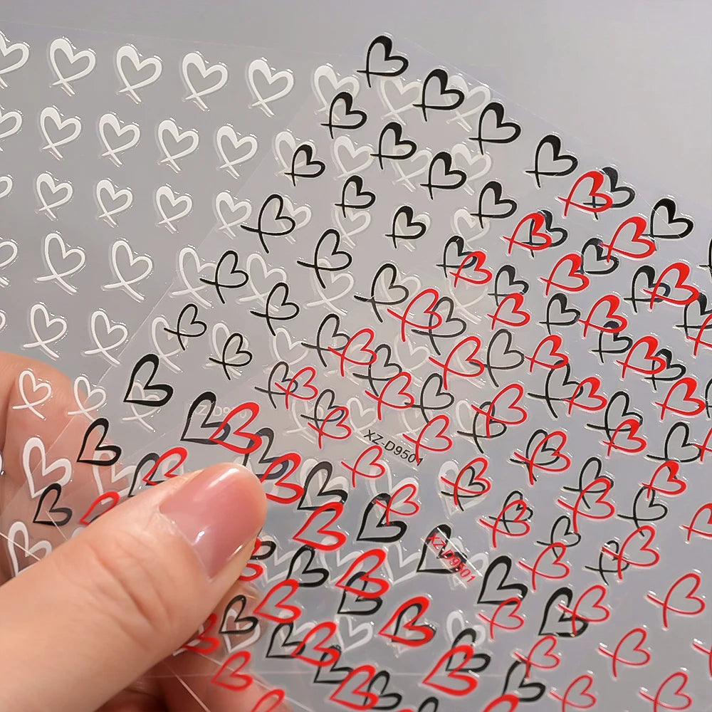 8pcs 3D Valentine's Day French Lines Love Nail Art Stickers Sweet Love-Heart Nail Decals DIY Self-Adhesive Slider Manicure Decor