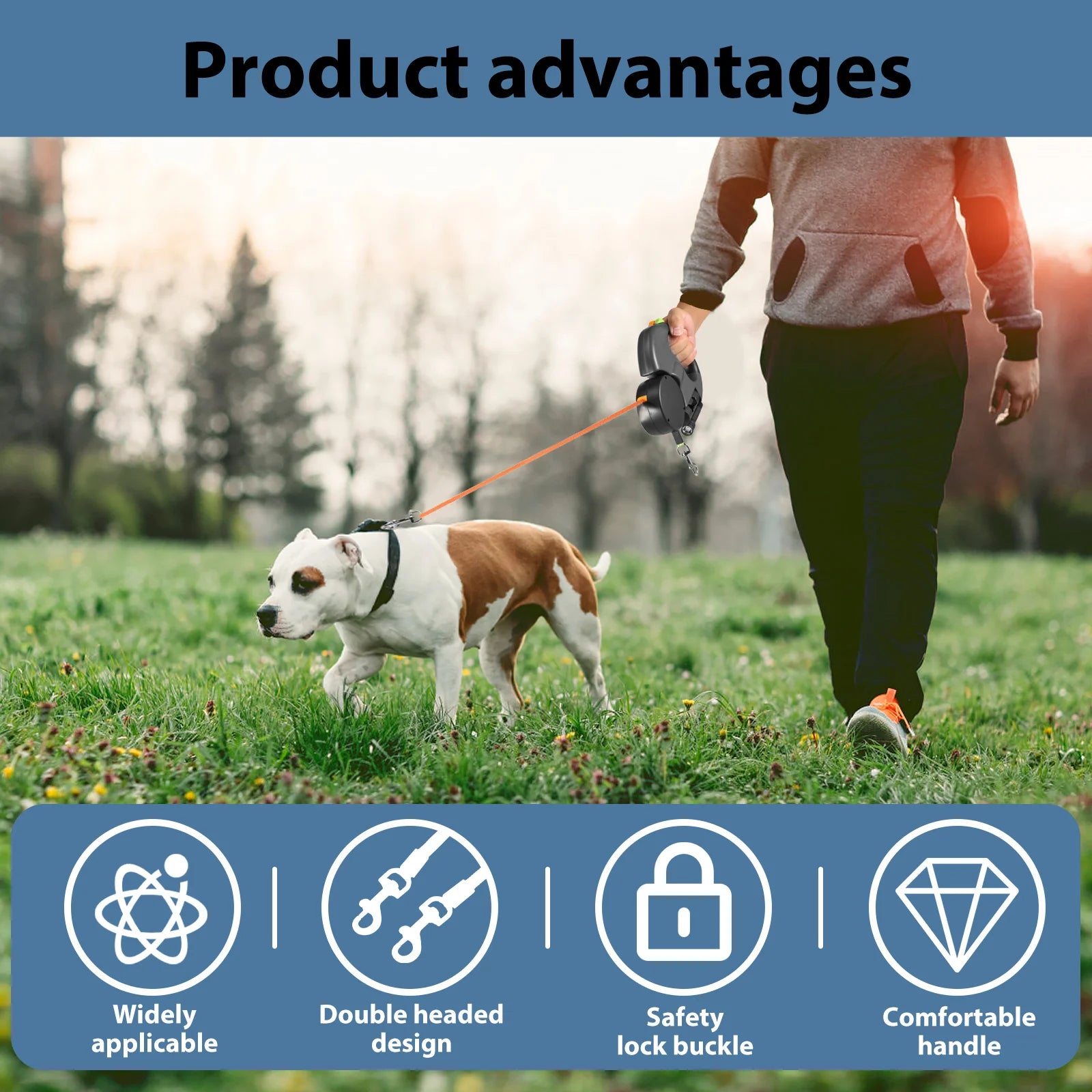 2 IN 1 Retractable Dog Leash 3M Reflective Dog Walking Leash with Light and Garbage Bag Compartment for Small Medium Dogs