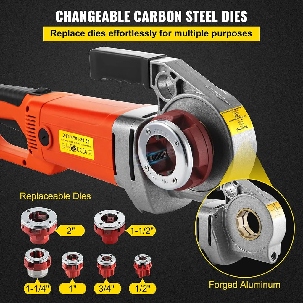 Electric Pipe Threader, 2300W Pipe Threading Machine with 6 Dies 1/2"-2", 110V Hand-held Pipe Threader Machine