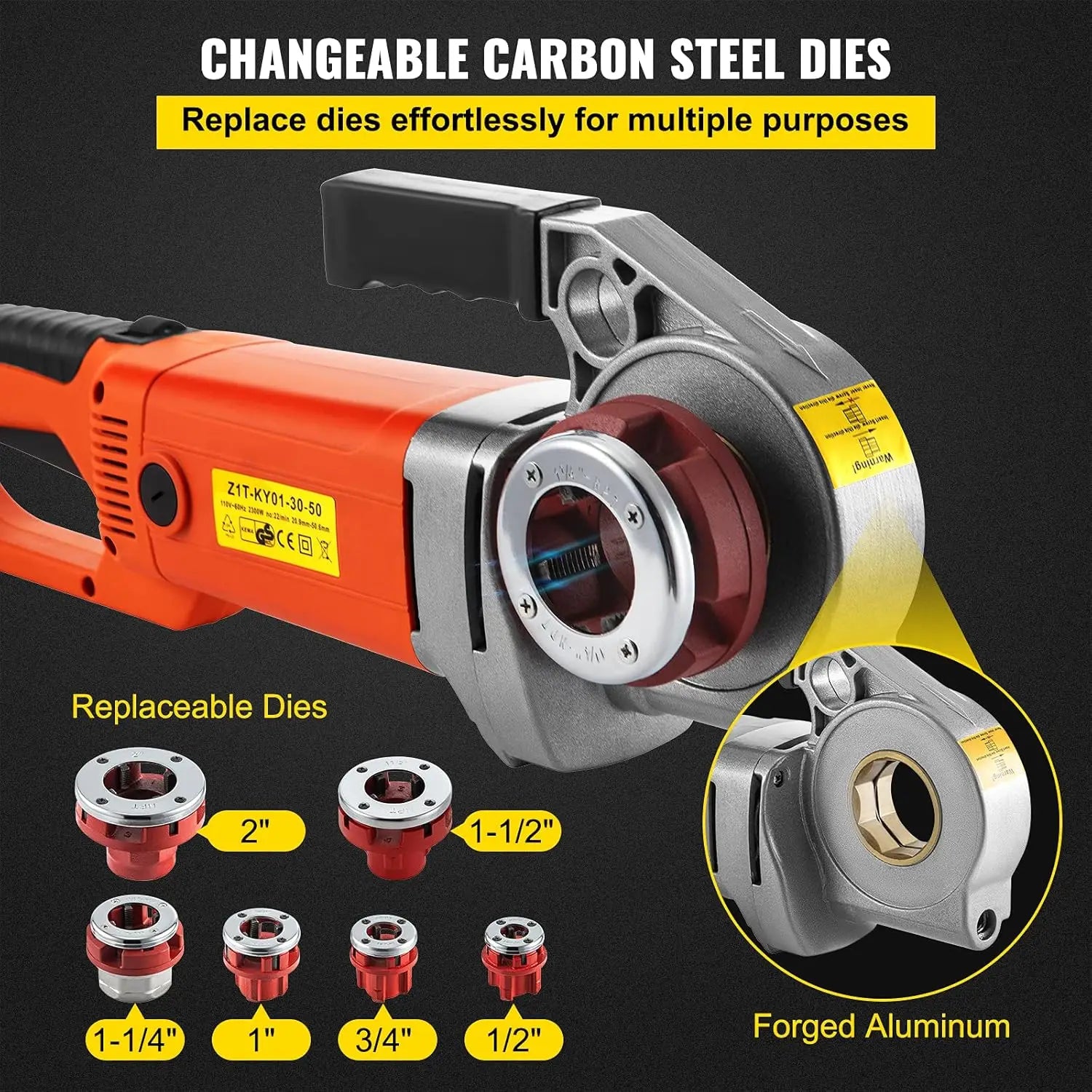 Electric Pipe Threader, 2300W Pipe Threading Machine with 6 Dies 1/2"-2", 110V Hand-held Pipe Threader Machine