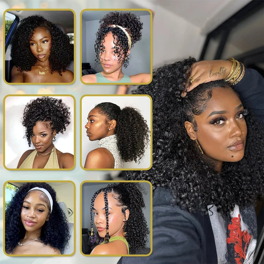 Kinky Curly Half Wig Human Hair 250 Density 3 In 1 Drawstring Seamless Flip Half Wigs Wear Go Glueless Wigs Human Hair 28 Inch C