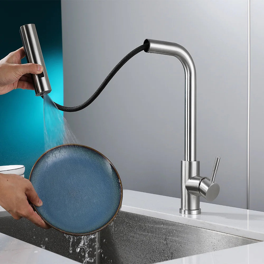 STARON Kitchen Faucets Gray Pull Out Rotation Waterfall Stream Sprayer Head Sink Mixer Brushed Nickle Water Tap Accessorie