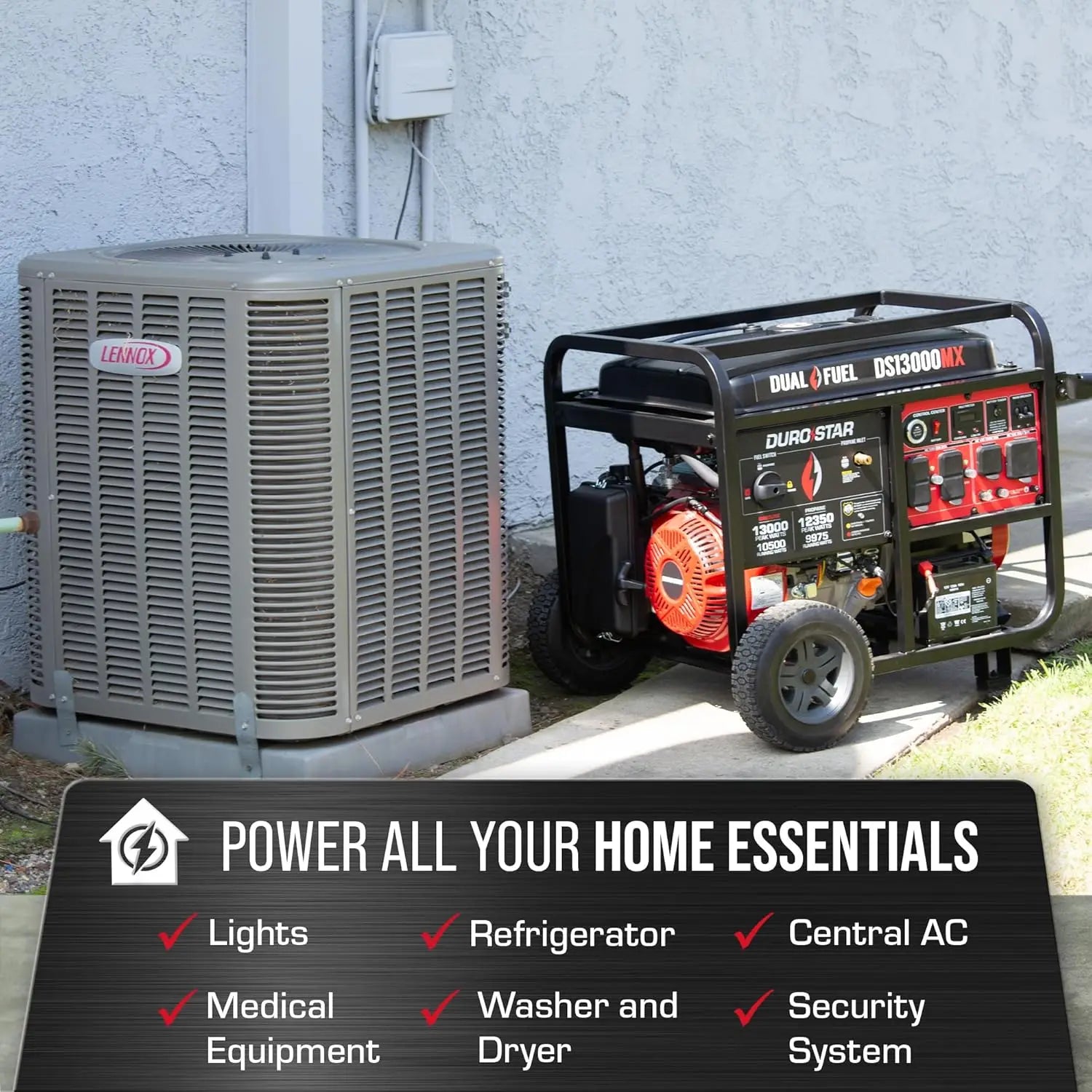 DS13000MX 13,000-Watt 500cc Dual Fuel Portable Generator - Gas and Propane, Remote Electric Start, Whole Home Power Backup