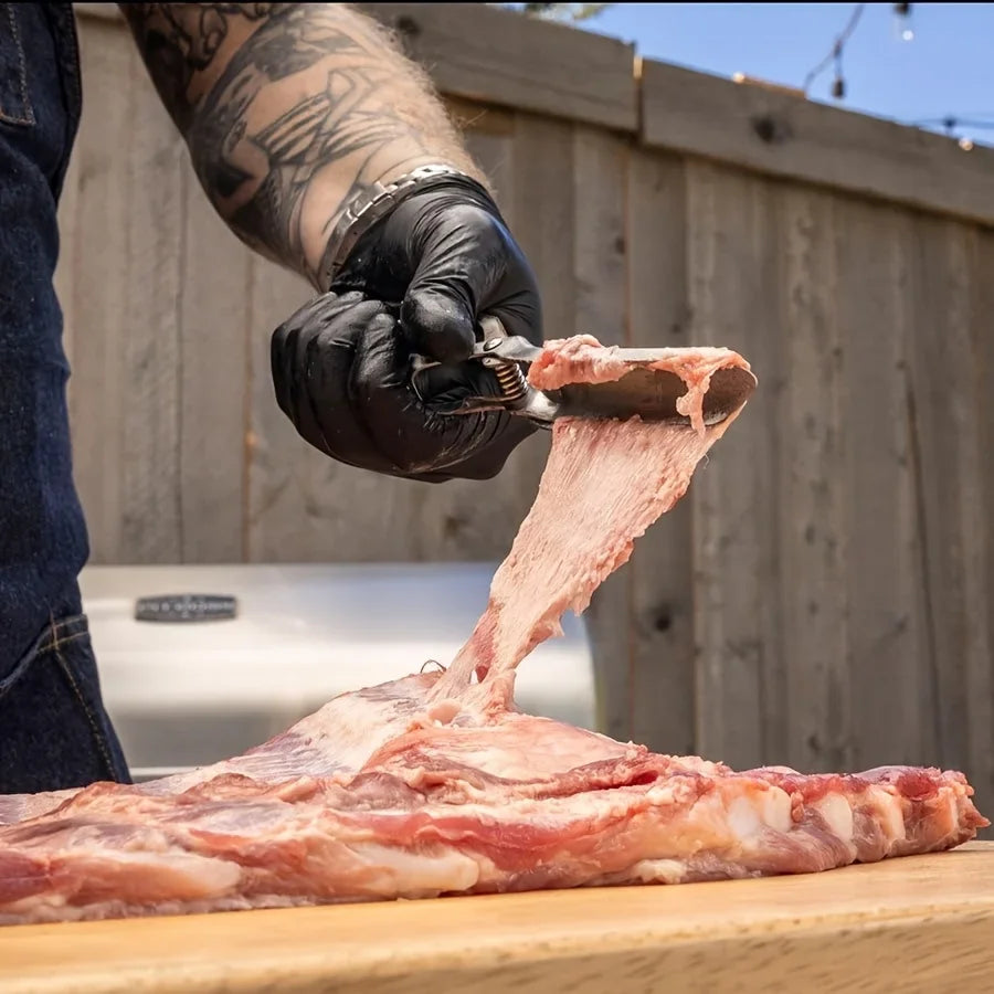 1pc Rib Membrane Removal Tool - Stainless Steel BBQ Rib Skinner with Ergonomic Handle, Meat Preparation, Modern Kitchenware