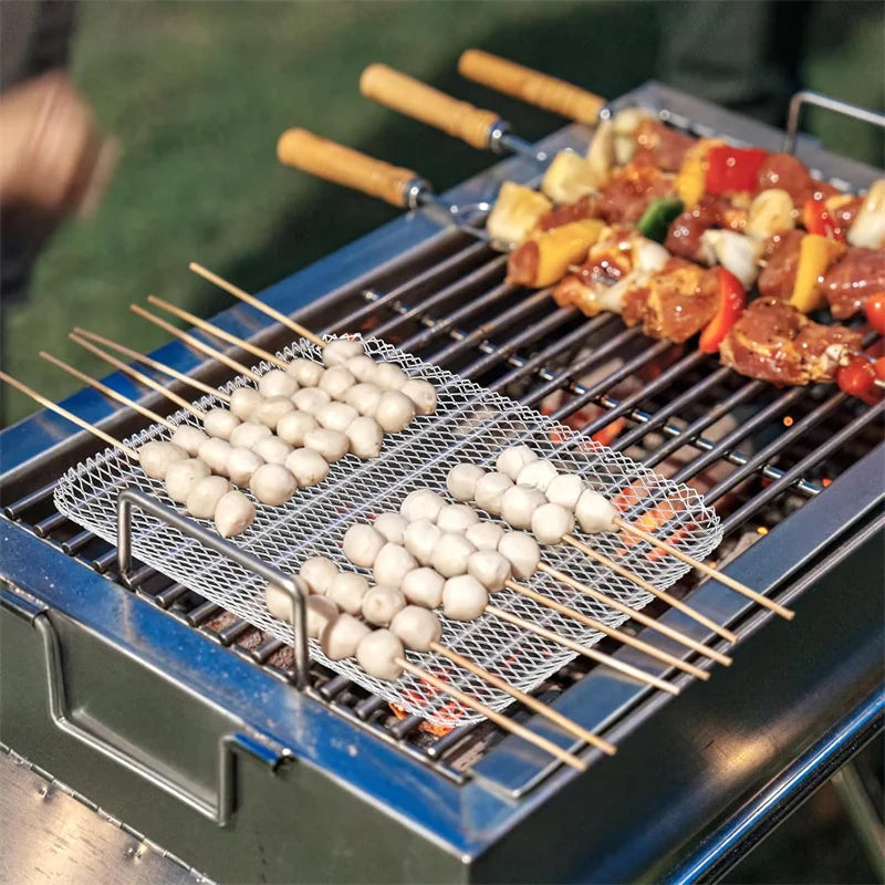 10PCS / Set Stainless Steel Barbecue Grid Disposable Non-stick Tray Barbecue Liner for Camping Picnic Home Meat Fish BBQ Mat