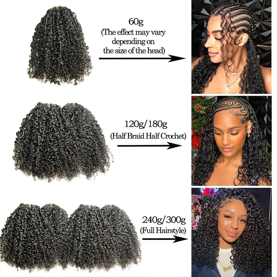Burmese Curly Crochet Human Hair Knotless Pre-Separated Natural Black Kinky Curly Feather Crochet Hair Extensions For Braiding