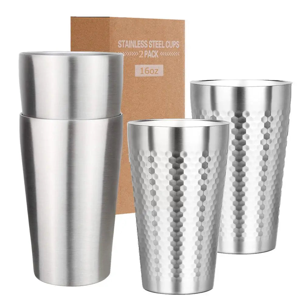 Coffee Mugs Set of 2 Stainless Steel Cups 16oz Double WallI Insulated Metal Drinking Glasses Beer Cup Dishwasher Safe Camping