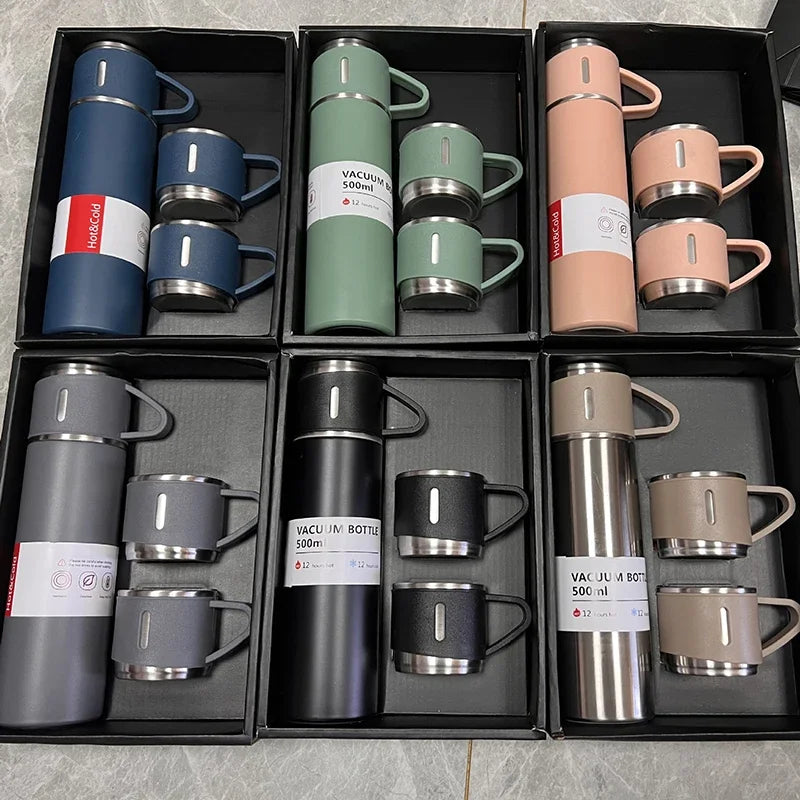 500ML 304 Stainless Steel Vacuum Flask Gift Set Office Business Thermos Bottle Outdoor Hot Water Thermal Insulation Couple Cup