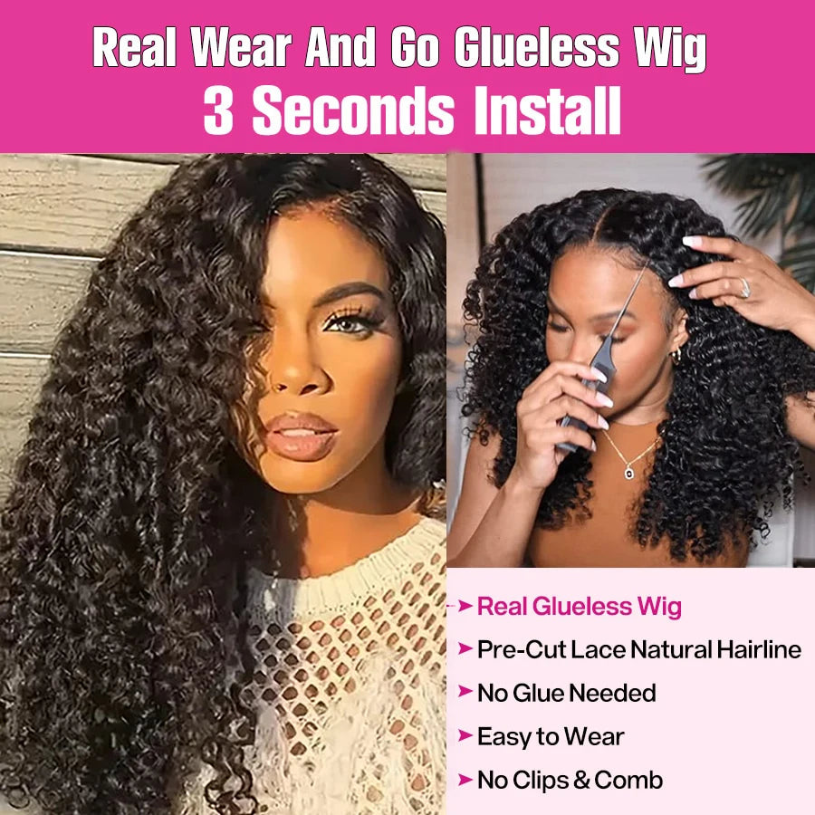 13x6 HD Burmese Curly Human Hair Wig Glueless Wear And Go 100% Human Hair Water Wave Wigs with Spiral End for Women 300% Density