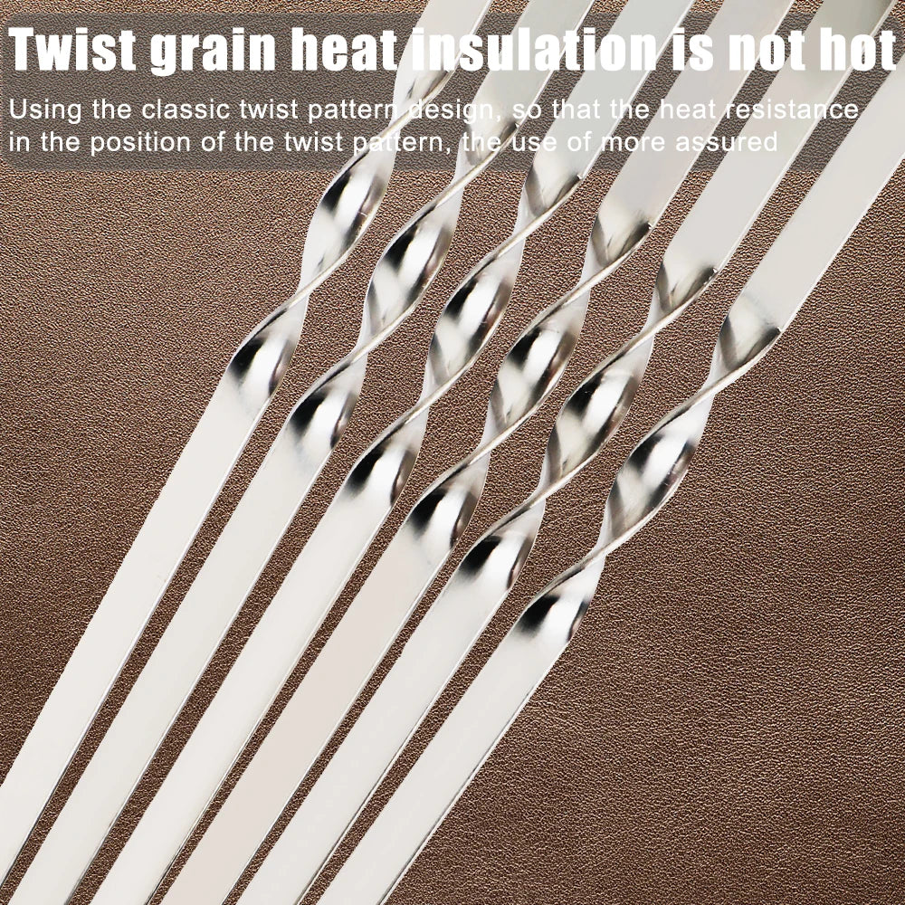 Stainless Steel Barbecue Skewer 6Pcs Wide BBQ Sticks Flat BBQ Fork Outdoor Camping Picnic BBQ Utensil Kitchen Accessories