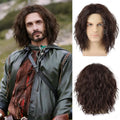 Synthetic Mens Black|Brown Curly Wig Middle Part 70s 80s Funny Wig for Retro Halloween Party Cosplay Use,Eric Draven|Aragorn Wig