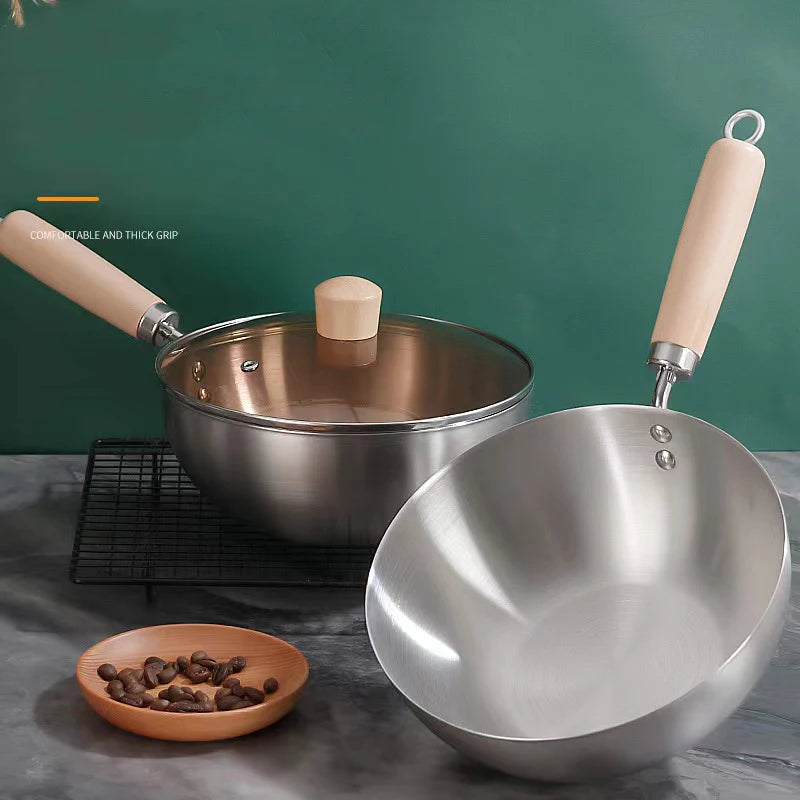 430 Stainless Steel Non-Stick pan Small Frying Wok Pan Home Kitchen Induction Cooker Gas Stove Special Uncoated Skillet Soup Pot
