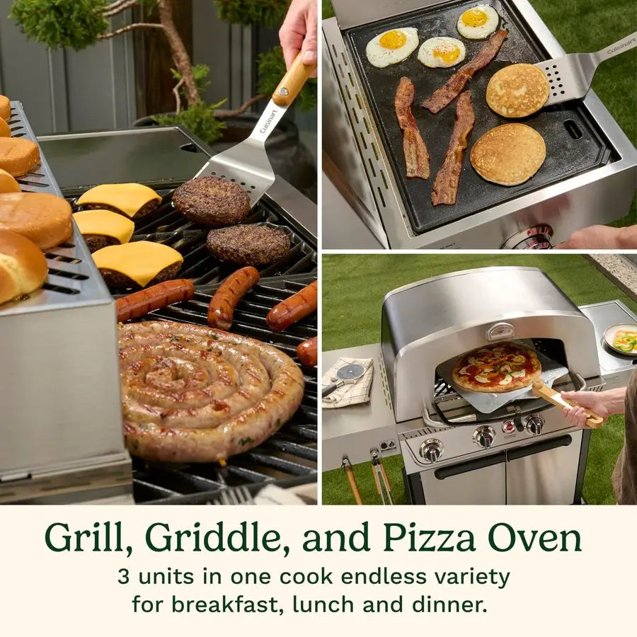 Propel 4Burner 3in1 Gas Grill, Stainless Steel Versatile Grill, Griddle amp Pizza Oven with Pizza Stone, Convertible to Natural