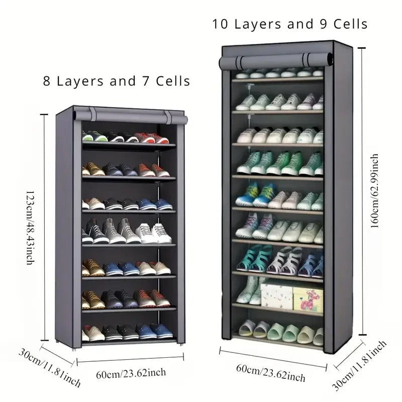 Black Multi-Functional 5/8/10-Tier Shoe Organizer - Durable Plastic Construction, Easy Assembly, Shoe Storage