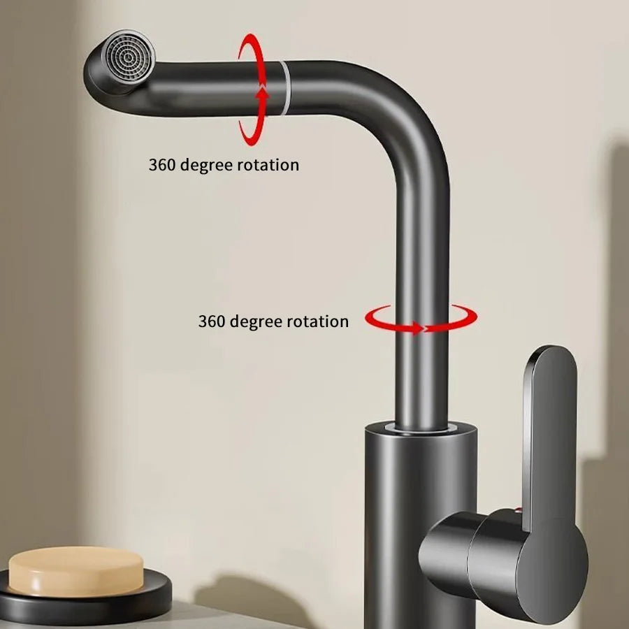 720° Swivel Spout Dual Use Kitchen Bathroom Faucet 360° Swivel Metal Finish Valve Core High Arc Spout Bathroom Accessories