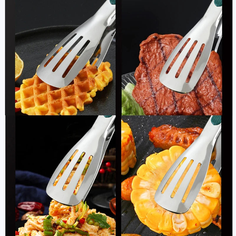 1pc Non Slip Stainless Steel Food Tongs Meat Salad Bread Clip Barbecue Grill Buffet Clamp Cooking Tools Kitchen Accessories