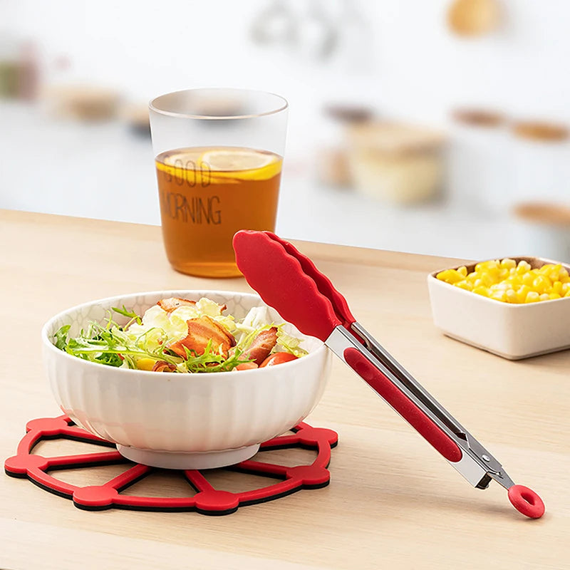 1Pc 7inch Stainless Steel Food Clip Bread Tong BBQ Grill Steak Clip With Non-slip Handle Party Cooking Accessory Kitchen Gadgets