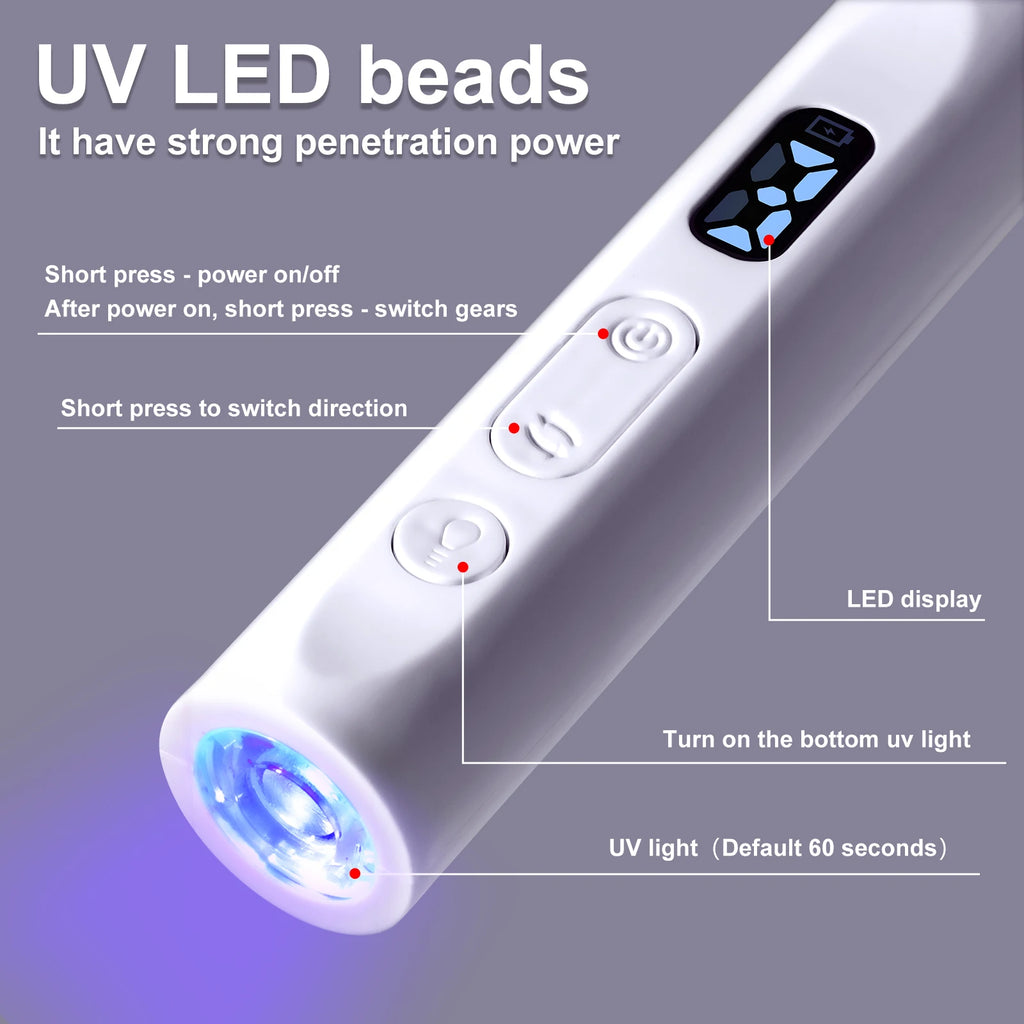 2 in 1 Electric Nail File Pen Rechargeable Nail Drill with UV LED Nail Lamp USB Portable Manicure Drill Salon Tool