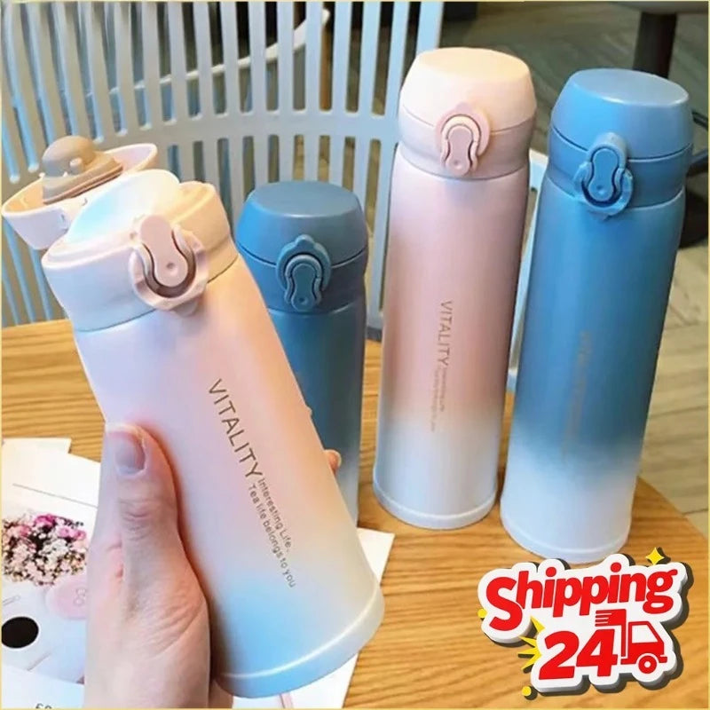 Stainless Steel Thermal Bottle 500ml Gradient Color  with Flip Lid Portable Outdoor Water Bottle for Halloween Christmas Gifts