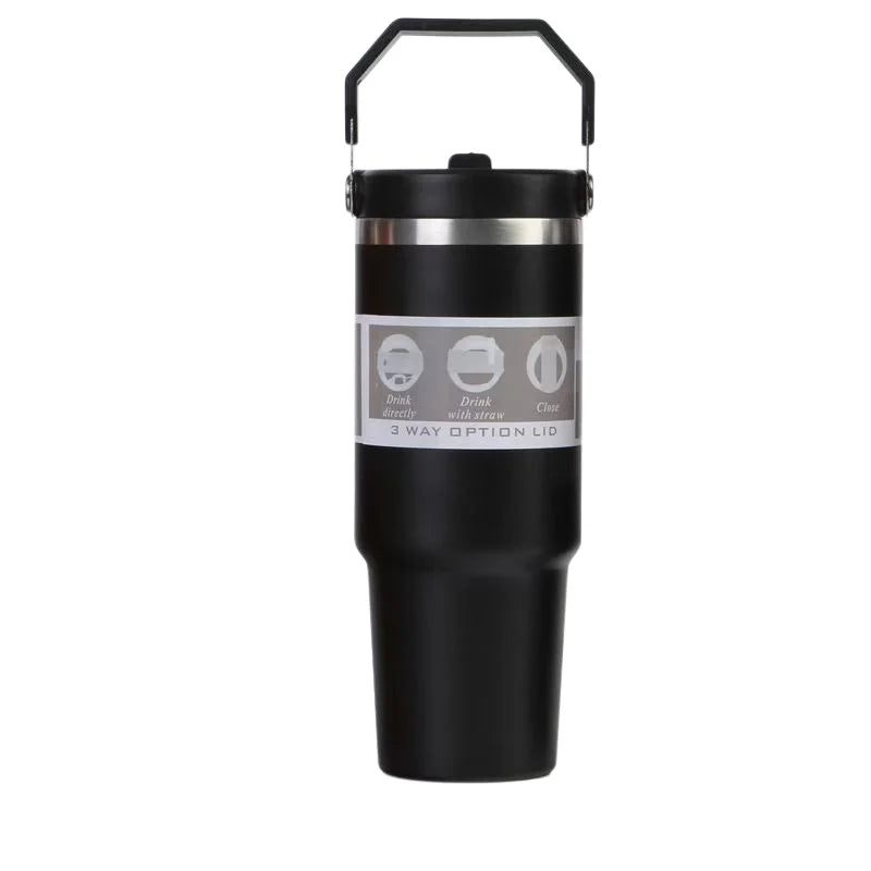 30oz Large Capacity Portable Car Cup Stainless Steel Thermos Bottle with Straw & Handle Travel Sports Water Bottle Vacuum Flask