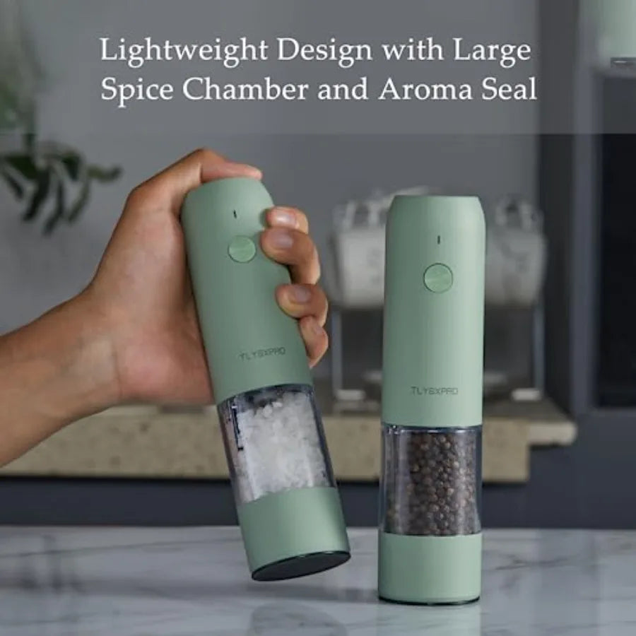 Electric Salt and Pepper Grinder Set USB Rechargeable Automatic Mill with Adjustable Coarseness LED Light Refillable 2 Packs Sa
