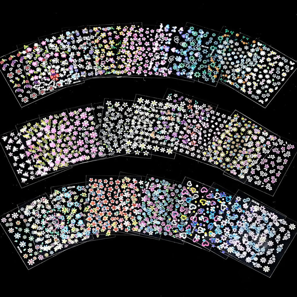 30 Pieces of Flower Nail Art Stickers Decals3D Self-Adhesive Cute Daisy Flower Nail Decals