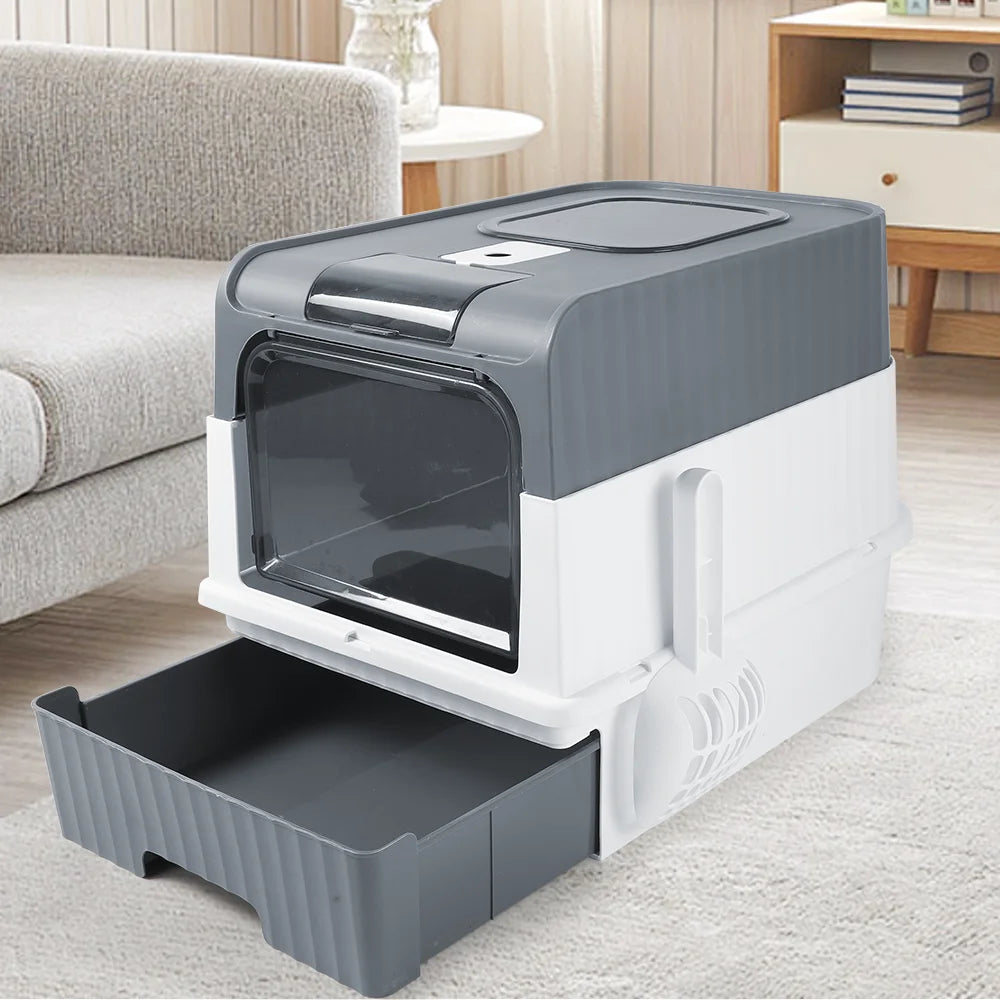 Extra Large Enclosed Drawer Type  Cat Litter Box, Removable Automatic Self-Cleaning Anti-Splashing Square Pet Toilet