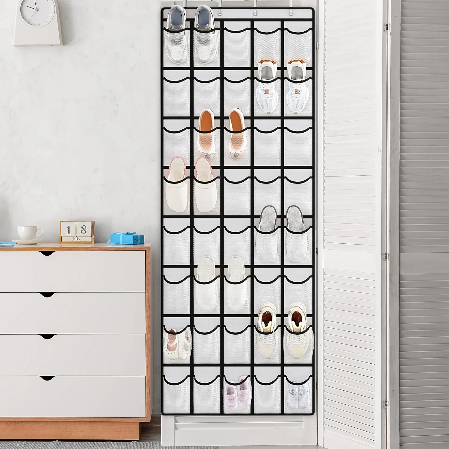 1pc 14/28/40-Grid Transparent Fabric Hanging Organizer Foldable Storage Bag For Shoes Underwear | 24-hour Shipping