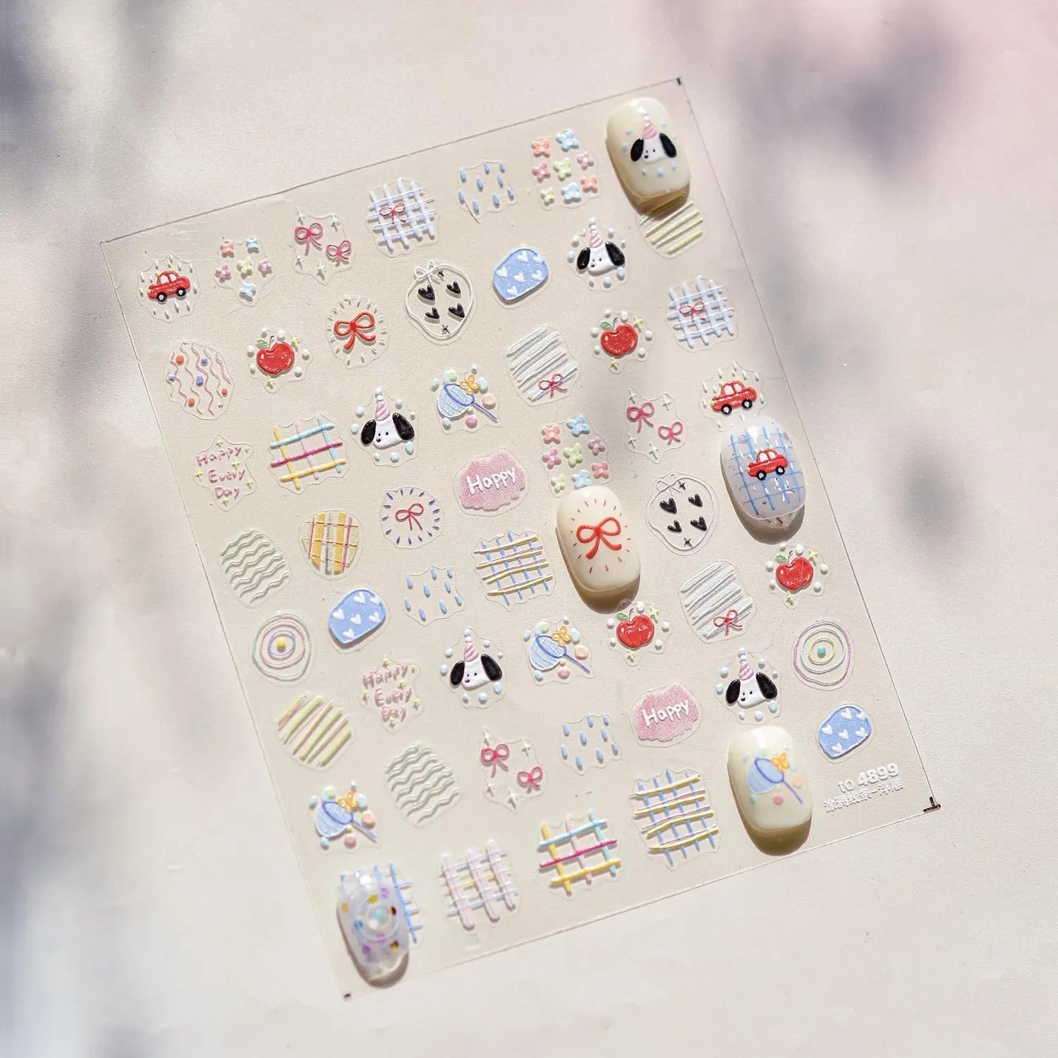 Lovely Animal Graffiti Cat Claw Rabbit Bunny Bear Dog Flower Fruit Dim Sum Candy Sunflower Adhesive 5D Nail Art Stickers Decal