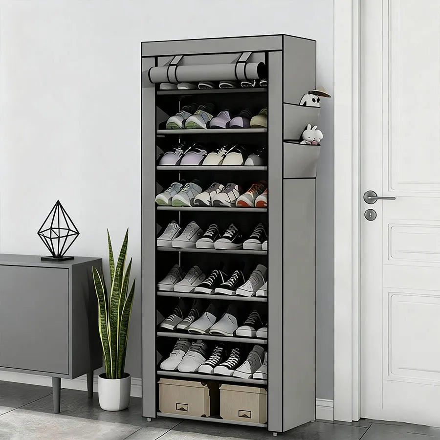5/8/10 layer shoe cabinet storage rack with non-woven fabric cover, easy to assemble portable shoe cabinet, can store 27-35 pair