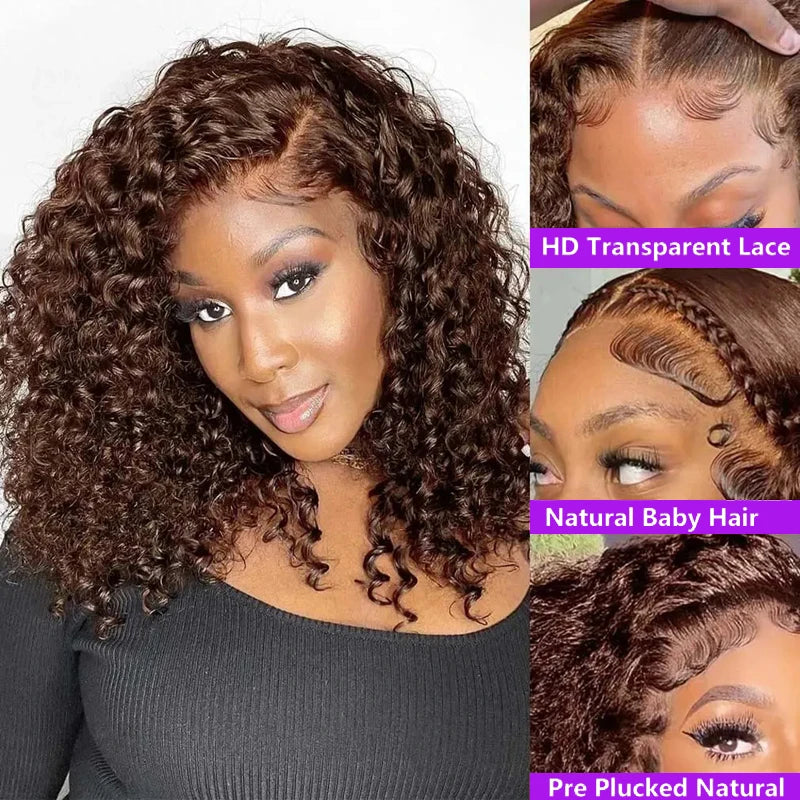 Natural Black Burmese Curly Human Hair Wig 7x5 Glueless Deep Wave Chocolate Brown Water Wave 13x4 Lace Front Bob Wigs Closure