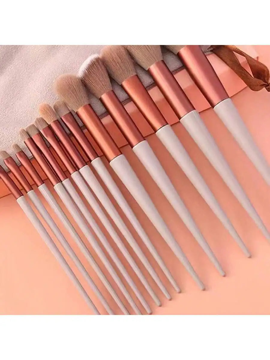 13Pcs Bean Paste Color Makeup Brush Set with Velvet Bag Soft Bristle Powder Blush Eyebrow Highlighter Brush Cosmetic Beauty Tool