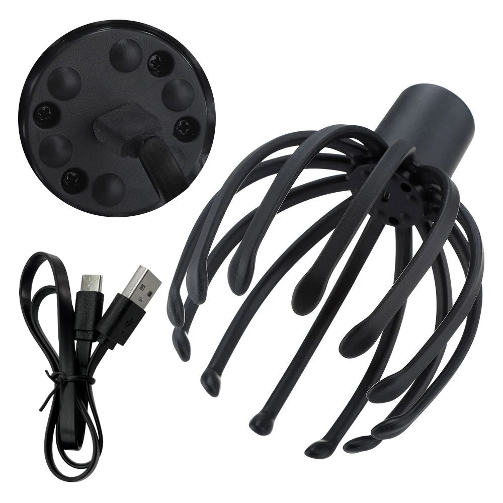 Electric Octopus Claw Scalp Massager with 12 TPE 3D Arms 3 Speed Gears USB Charging 15-Min Auto-Shutoff Stress Fatigue Relief