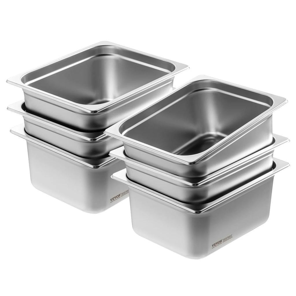 SucceBuy 4" 6" Deep Steam Table Pan 1/2 Size Hotel Pans for chafing 201 Stainless Steel Food Container for Party BBQ Baking