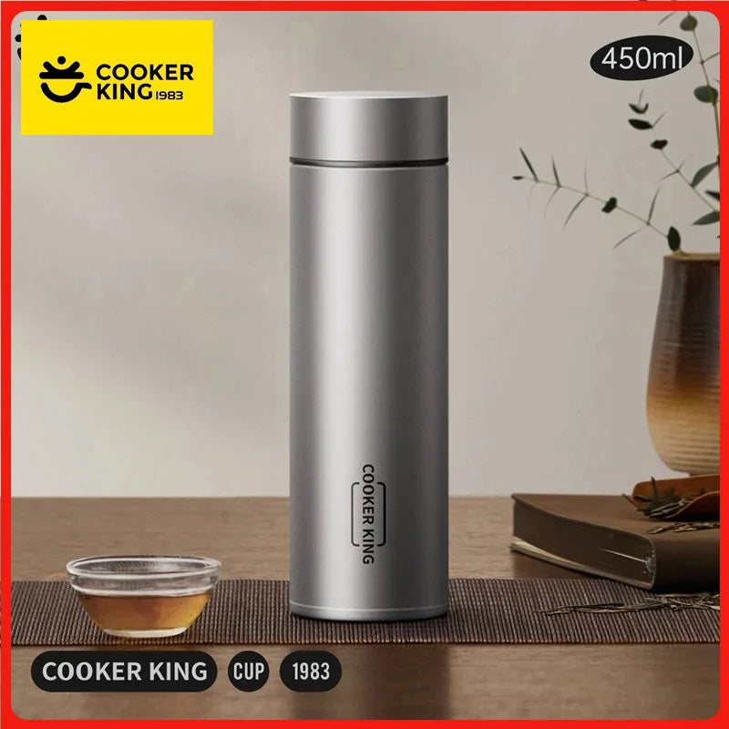 COOKER KING 450ml Pure Titanium Vacuum Thermos Bottle Lightweight Insulated Water Bottle With Tea strainer Keep warm and cold