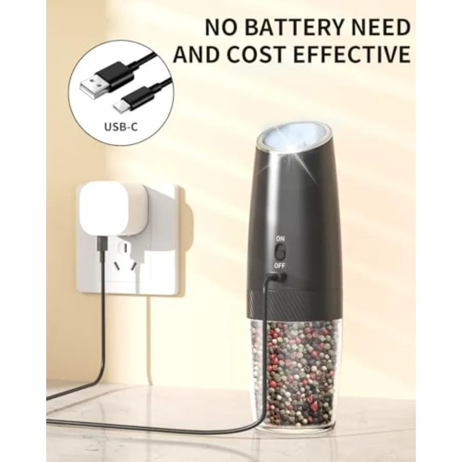 Rechargeable Salt and Pepper Grinder Set Gravity Electric Salt and Pepper Grinder Set LED Light Adjustable Coarseness for Home