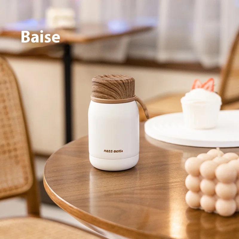 Mini Insulated Cup with Wood Grain Lid 304 Stainless Steel Pocket Cup Small Capacity Outdoor Portable  Cup for Female Students