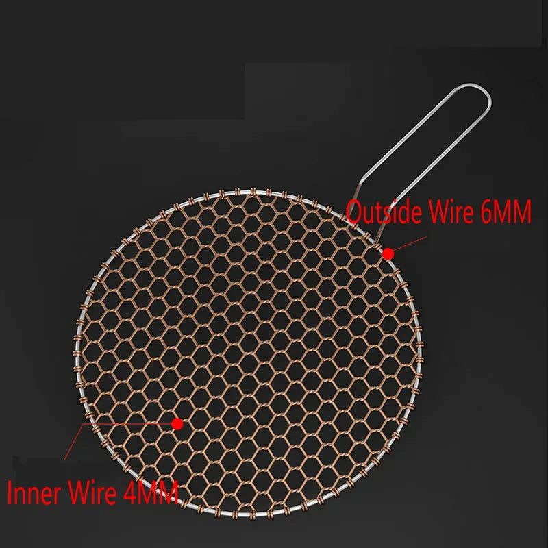 24.5-33CM Diameter Red Copper Round Barbecue Wire Grill Mesh Net with Handle for Picnic Tools Camping Charcoal BBQ