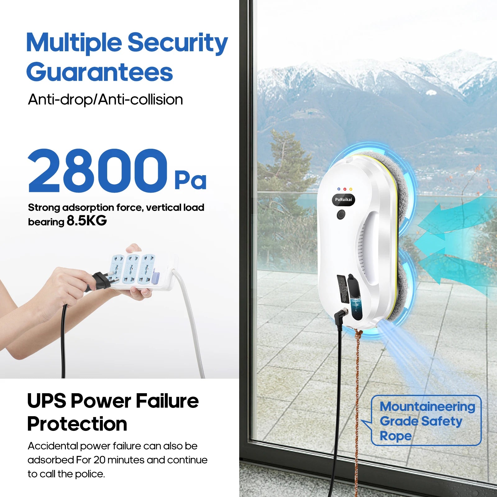 PuRuiKai Household Window Automatic Water Spray Cleaning Robot,With Intelligent Edge Detection System,Robot Glass Cleaner